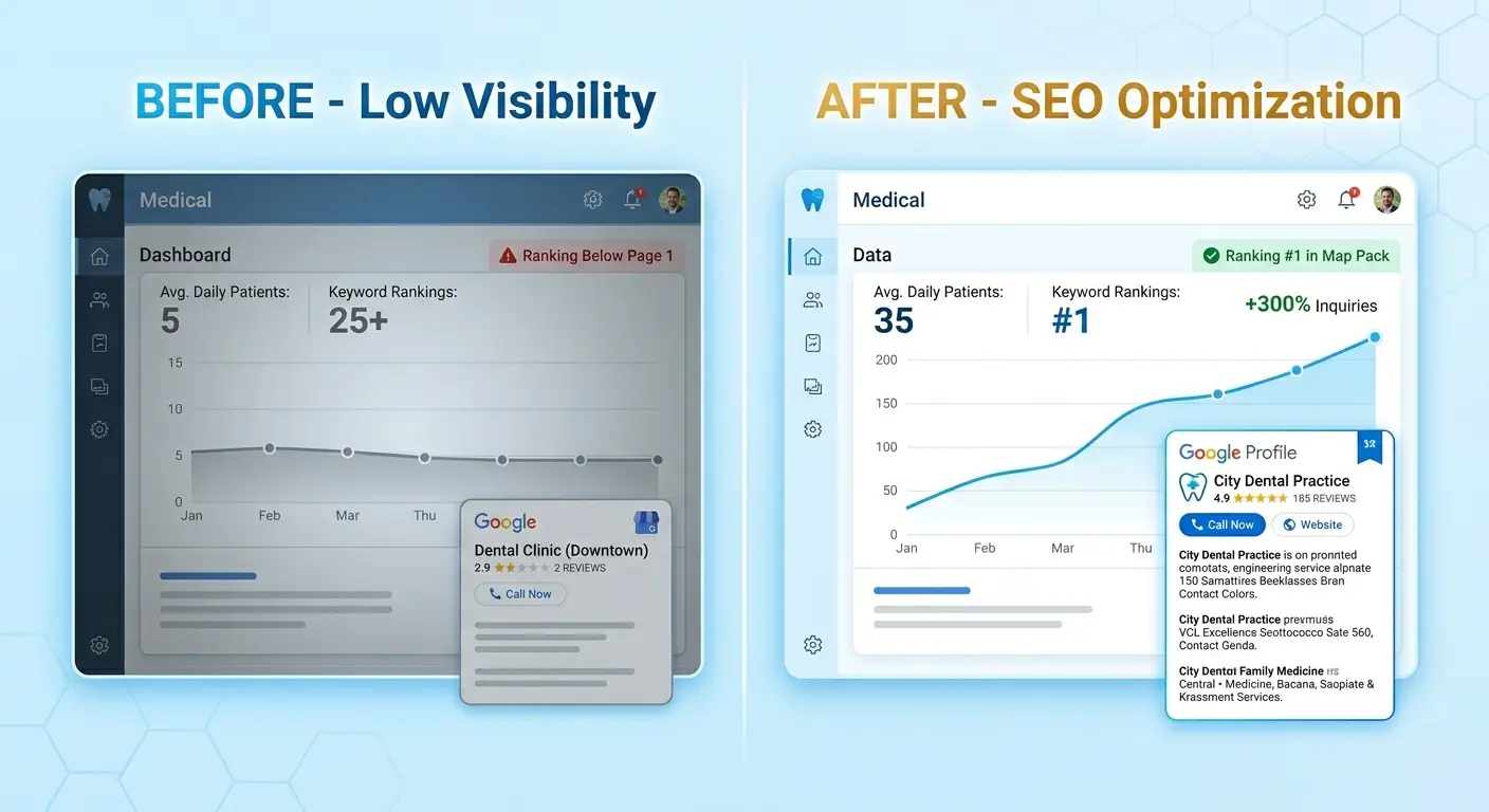 medical clinic seo before after improvement