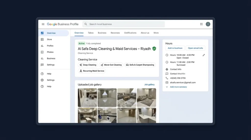 Cleaning service SEO: complete Google Business Profile for a cleaning company with services list