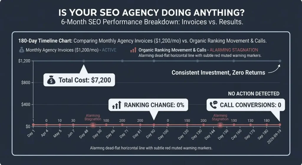 SEO agency not working: chart showing flat SEO ranking trend with zero movement over six months